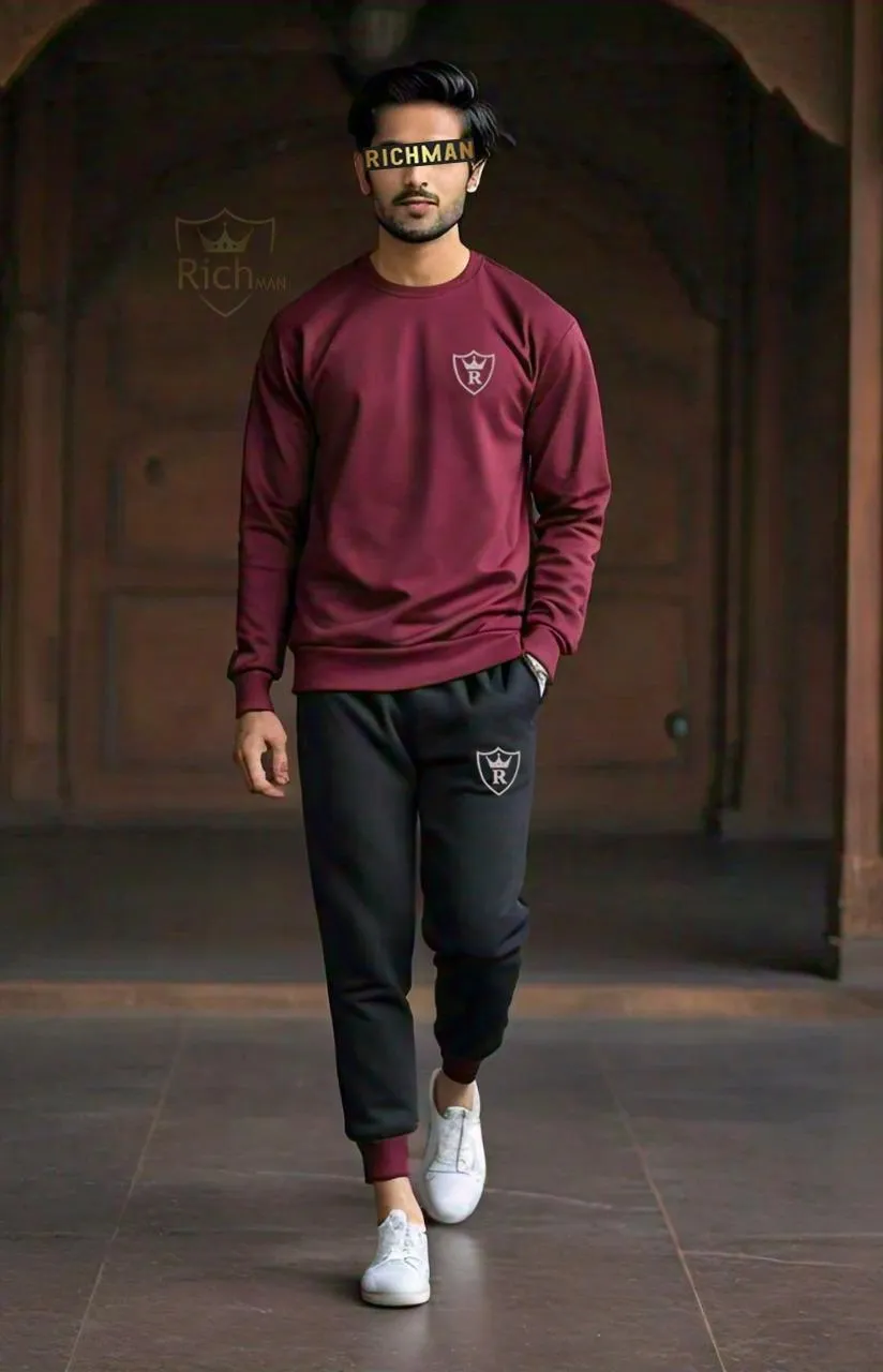 2 pc unisex fleece plain tracksuit