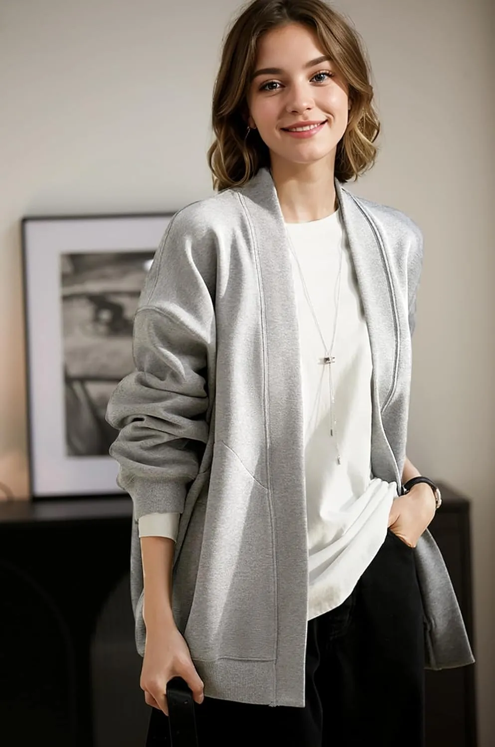 2025 Spring Streetwear Oversized Loose Lightweight Open Front Cardigan Sweaters for Women no Zip Up Casual Hoodies Sweatshirt