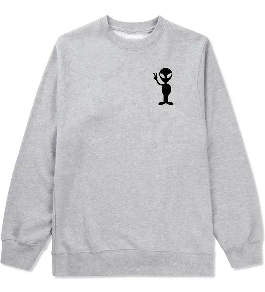 Alien Peace Sign Chest Mens Crewneck Sweatshirt