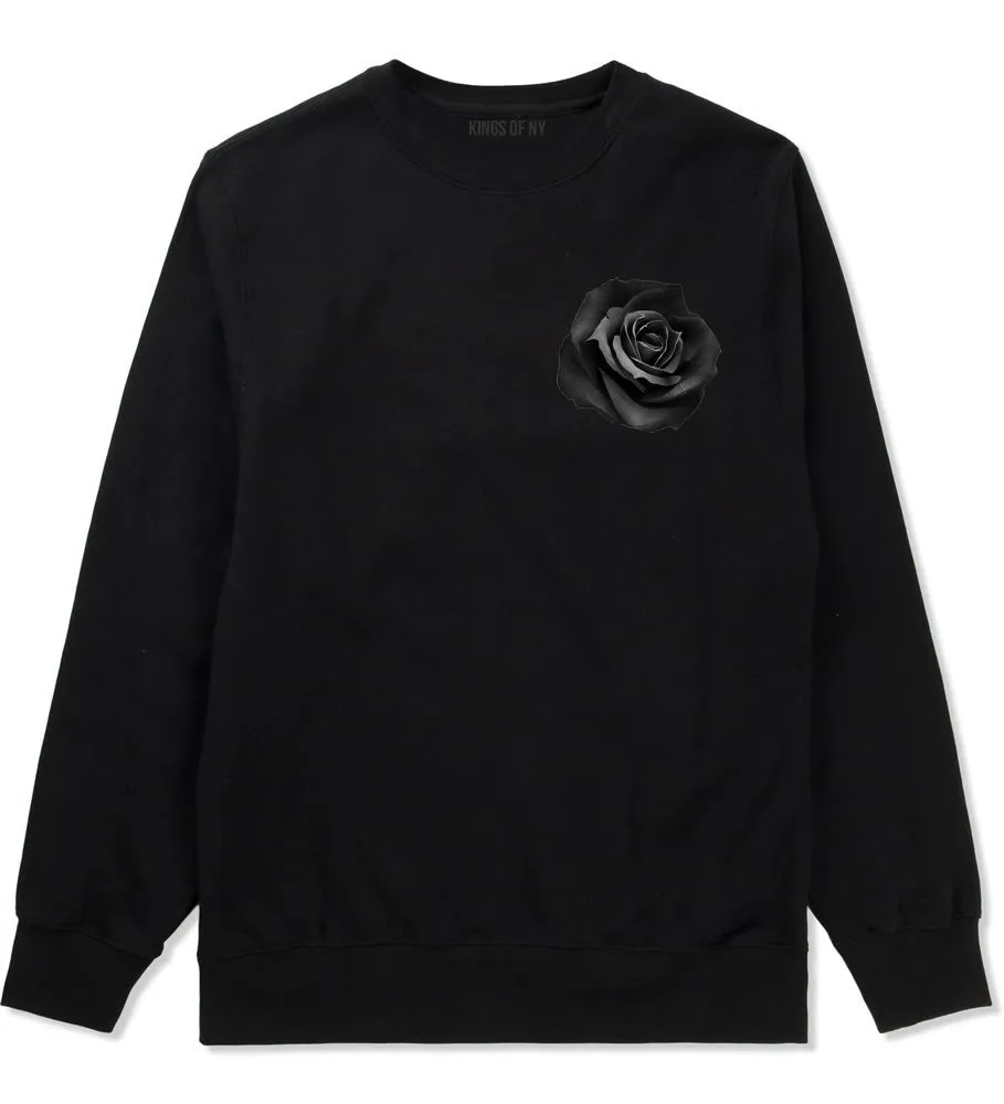 Black Noir Rose Flower Chest Logo Boys Kids Crewneck Sweatshirt