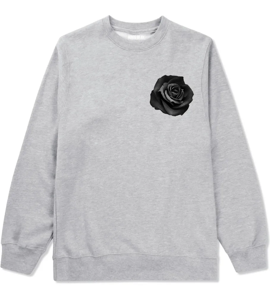 Black Noir Rose Flower Chest Logo Boys Kids Crewneck Sweatshirt