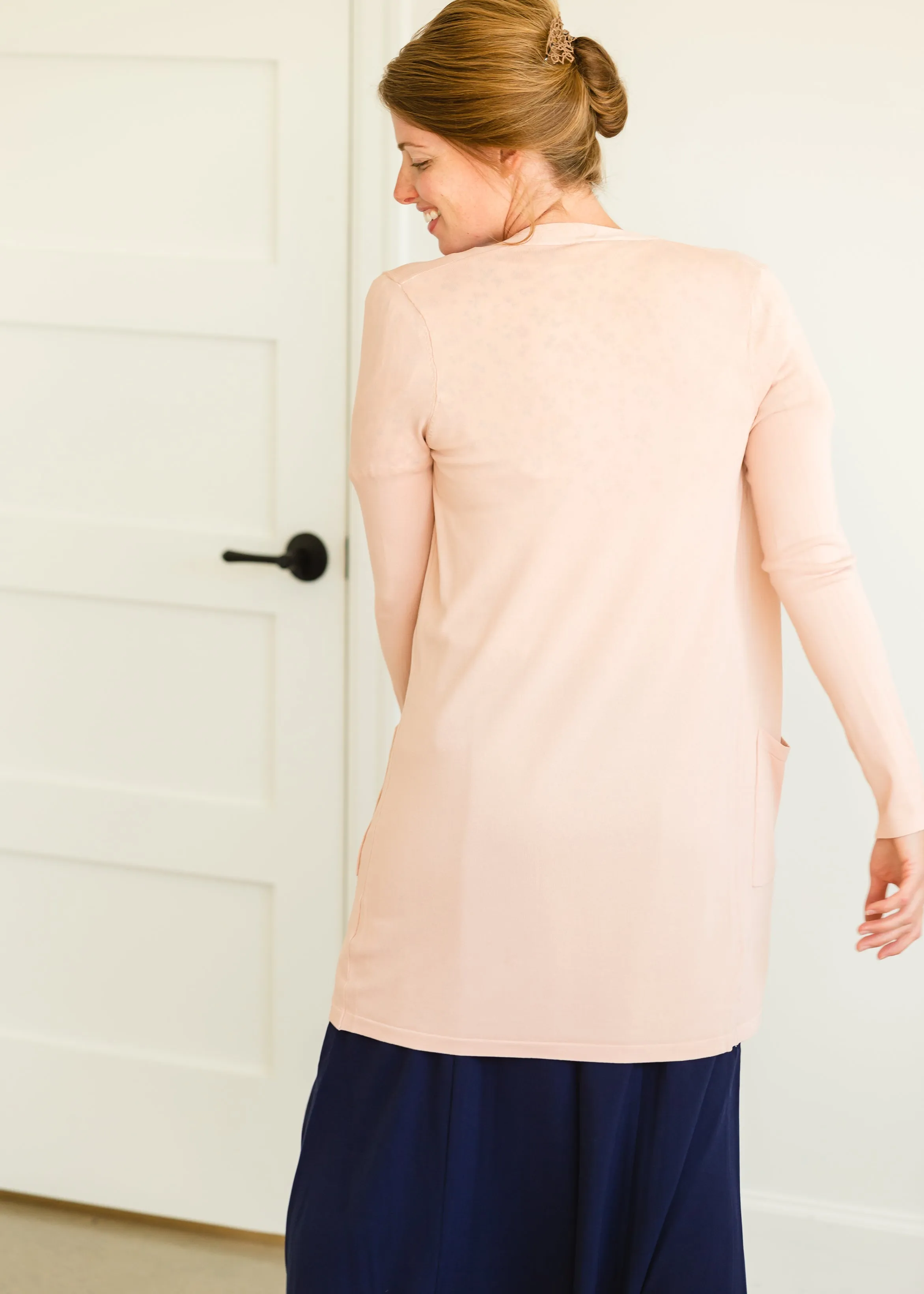 Blush Open Front Long Sleeve Cardigan