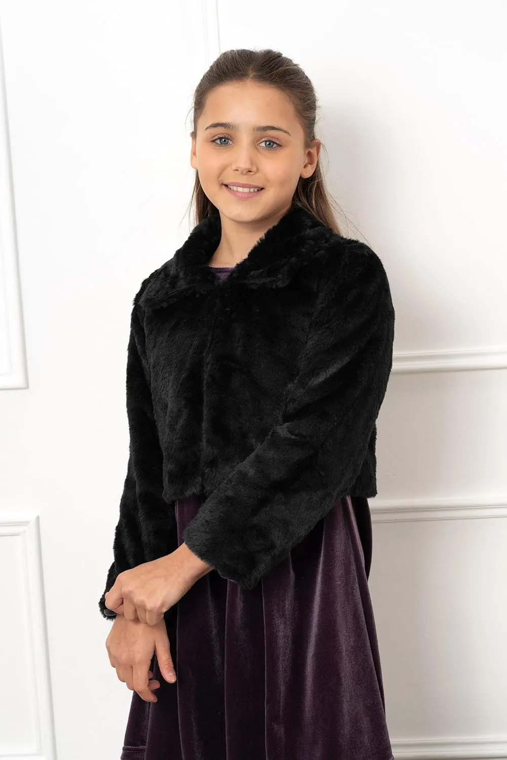 BOLEROSE Girls Cozy Faux Fur Childrens Kids Collared Bolero Shrug Jacket Coat
