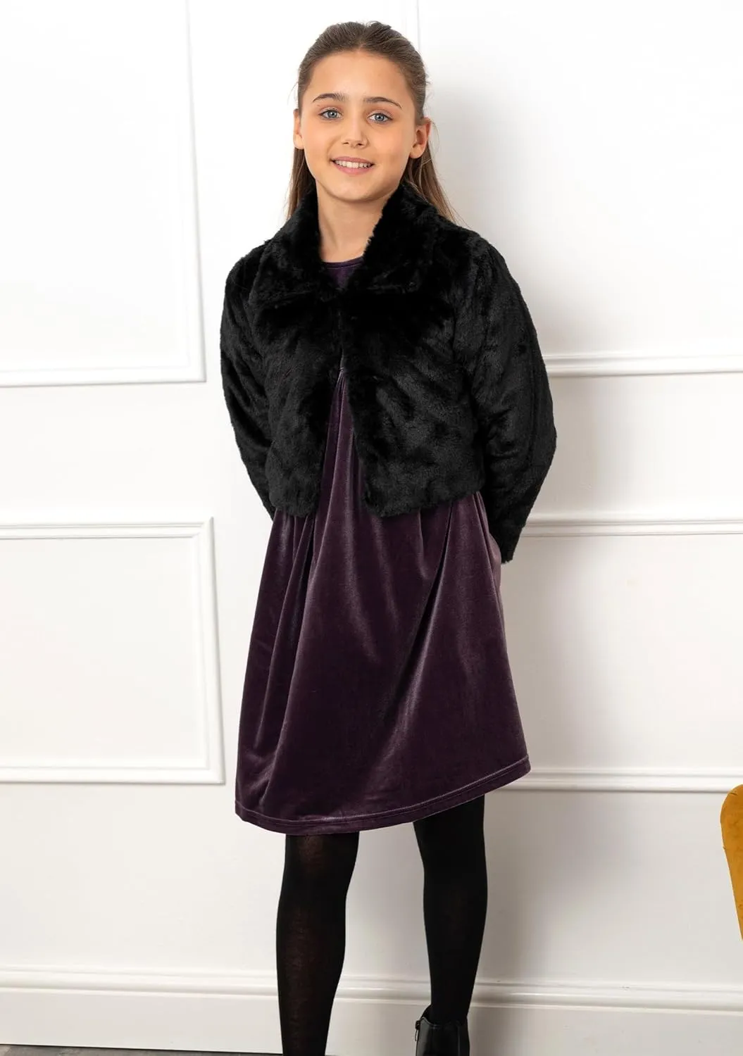 BOLEROSE Girls Cozy Faux Fur Childrens Kids Collared Bolero Shrug Jacket Coat