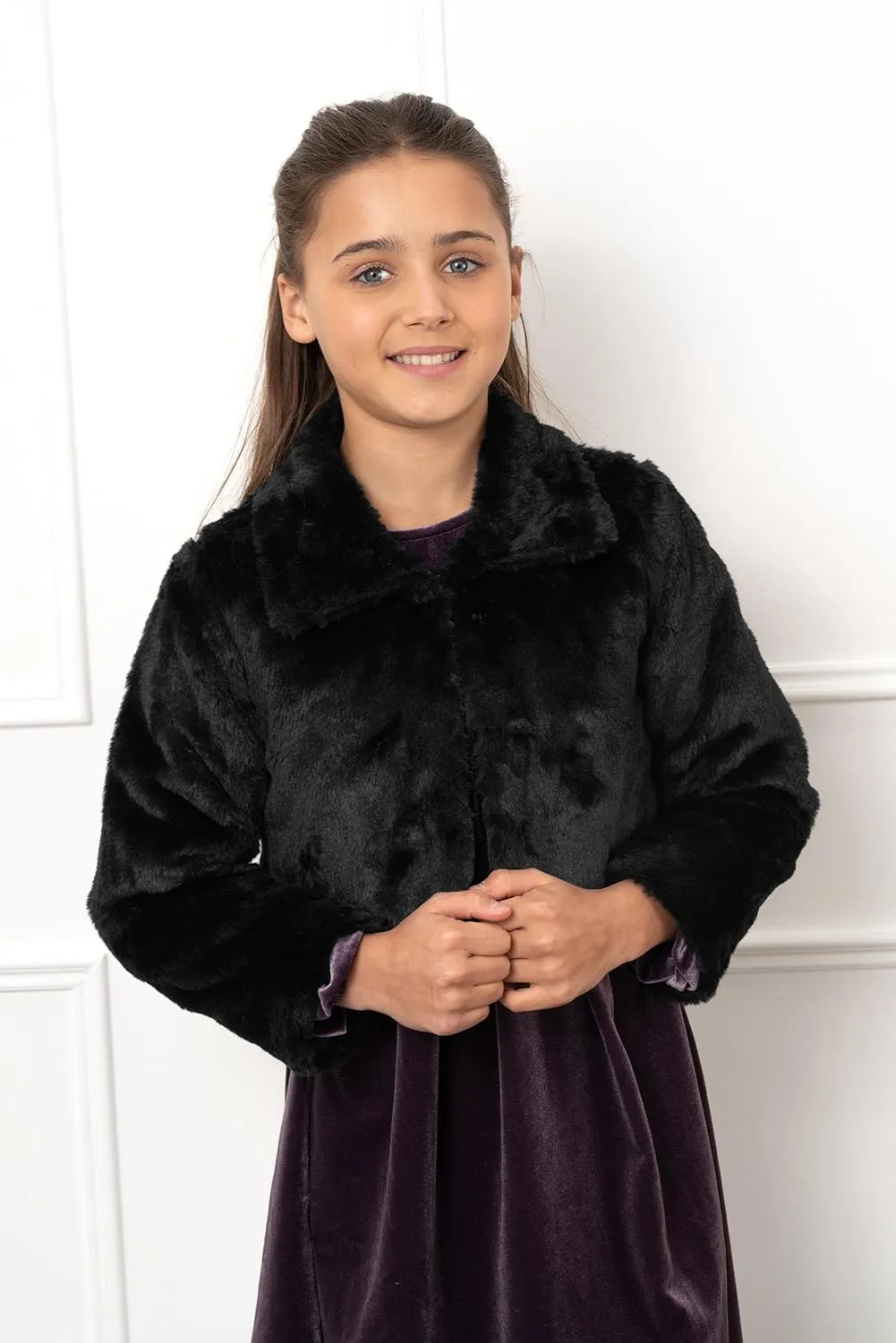 BOLEROSE Girls Cozy Faux Fur Childrens Kids Collared Bolero Shrug Jacket Coat