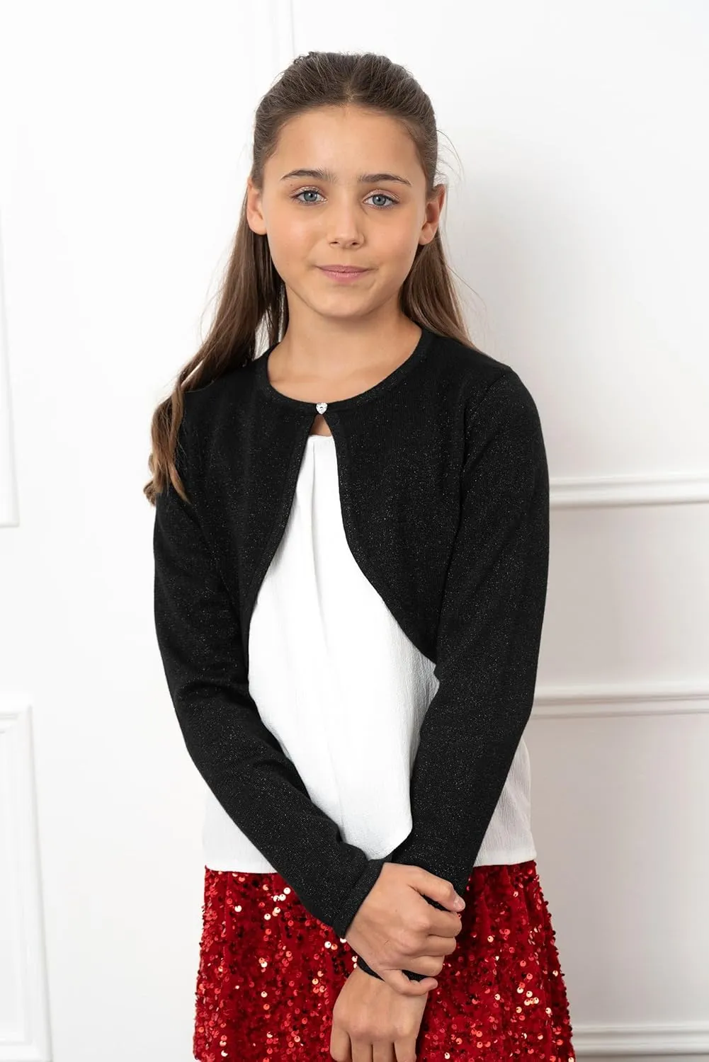 BOLEROSE Girls Long Sleeve Sparkle Cardigan Childrens Kids Bolero Shrug