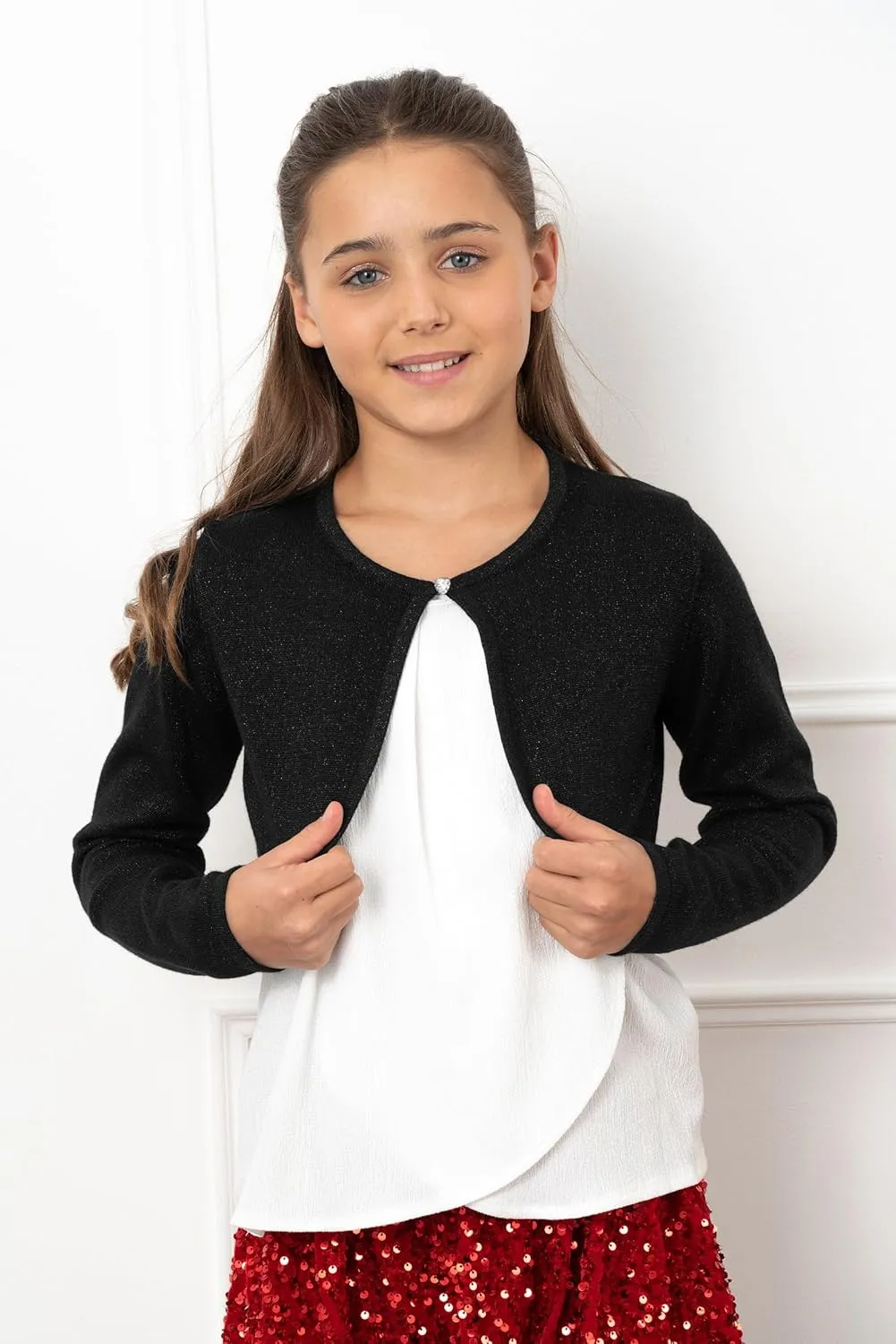 BOLEROSE Girls Long Sleeve Sparkle Cardigan Childrens Kids Bolero Shrug