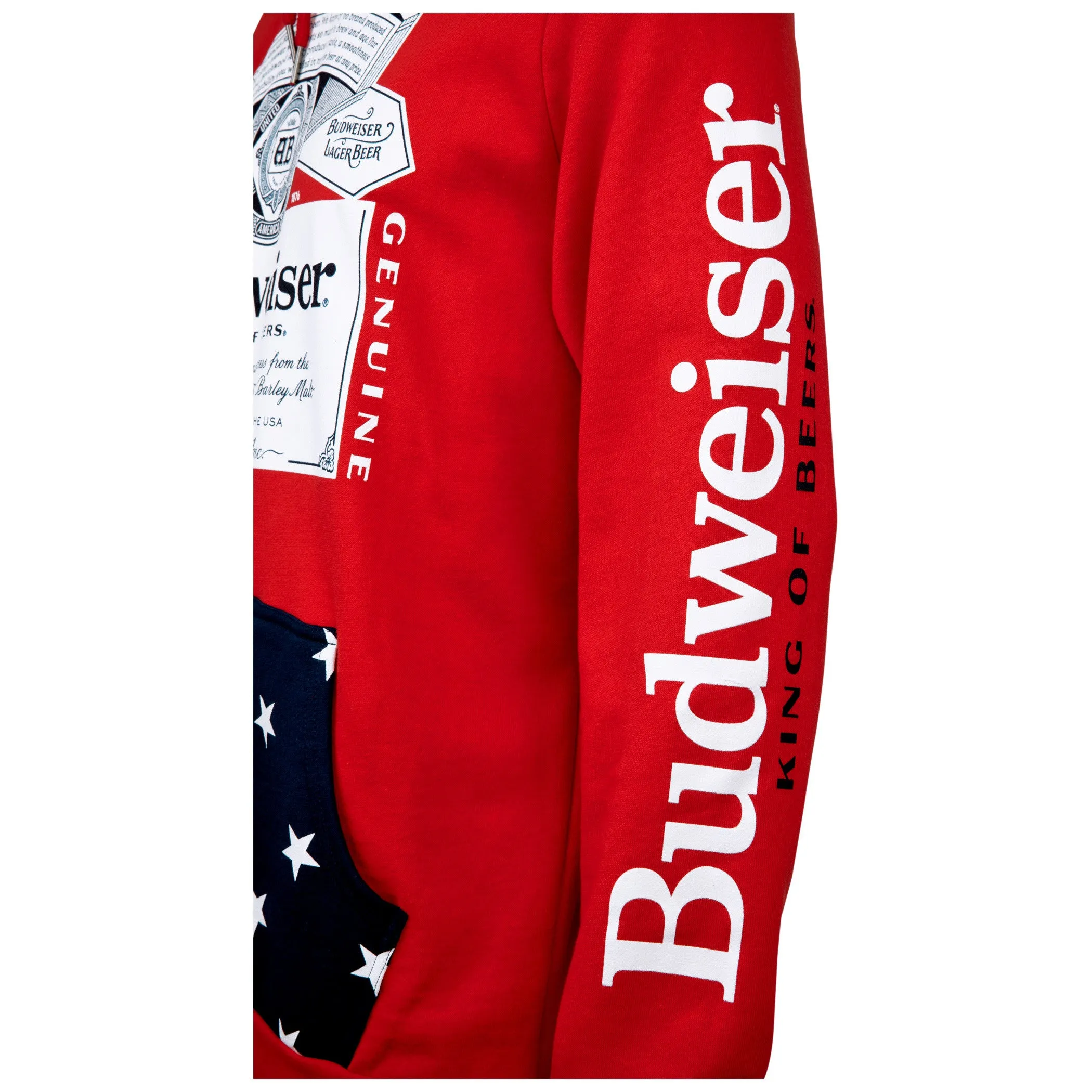Budweiser Bottle Label and Patriotic Stars Hoodie