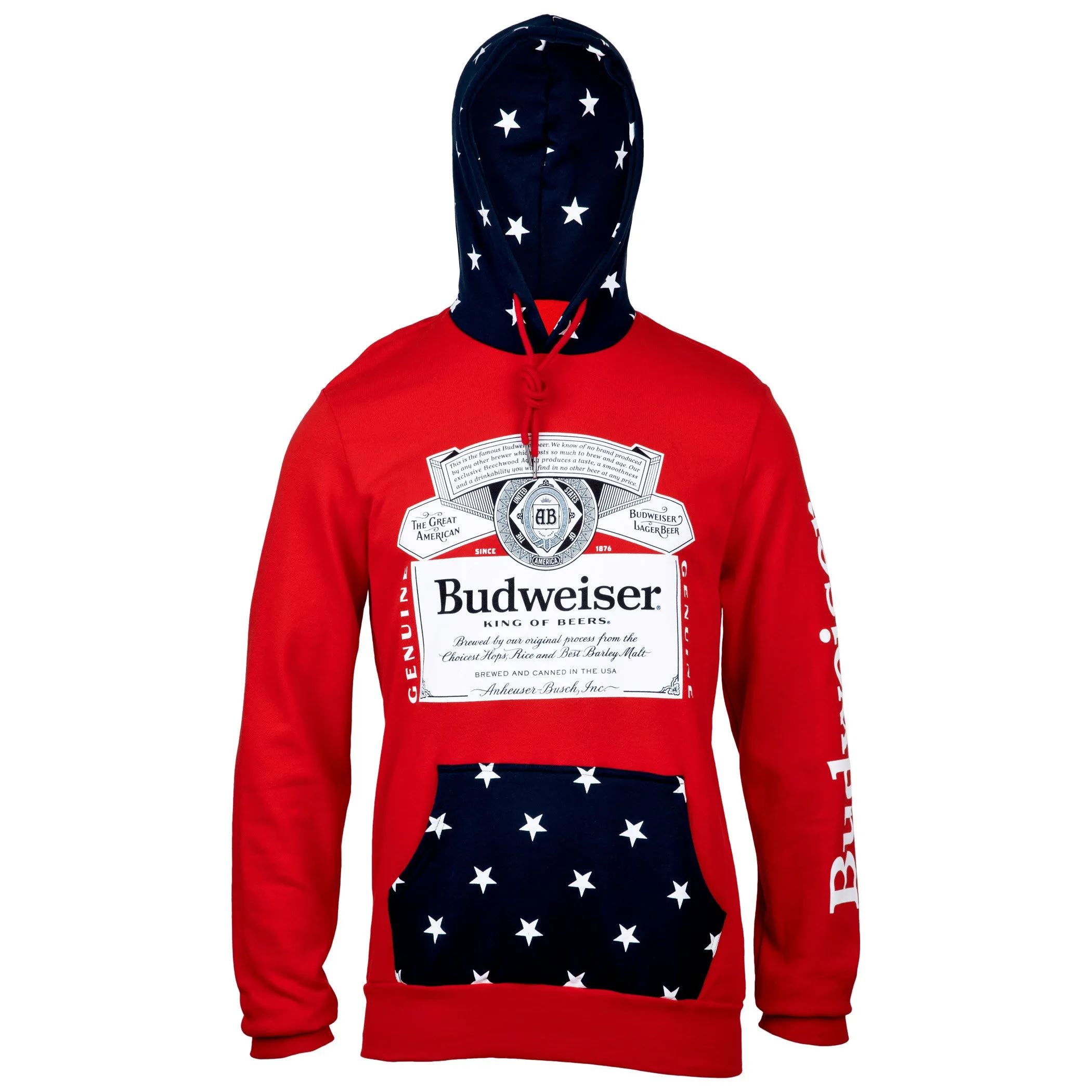 Budweiser Bottle Label and Patriotic Stars Hoodie
