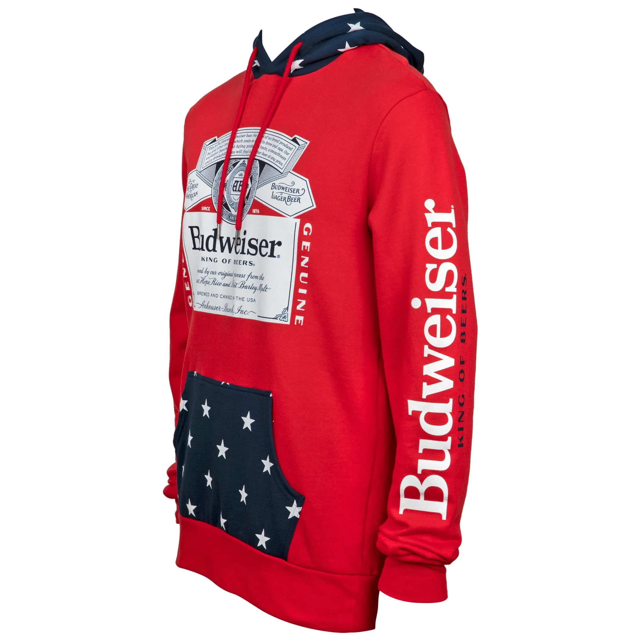 Budweiser Bottle Label and Patriotic Stars Hoodie