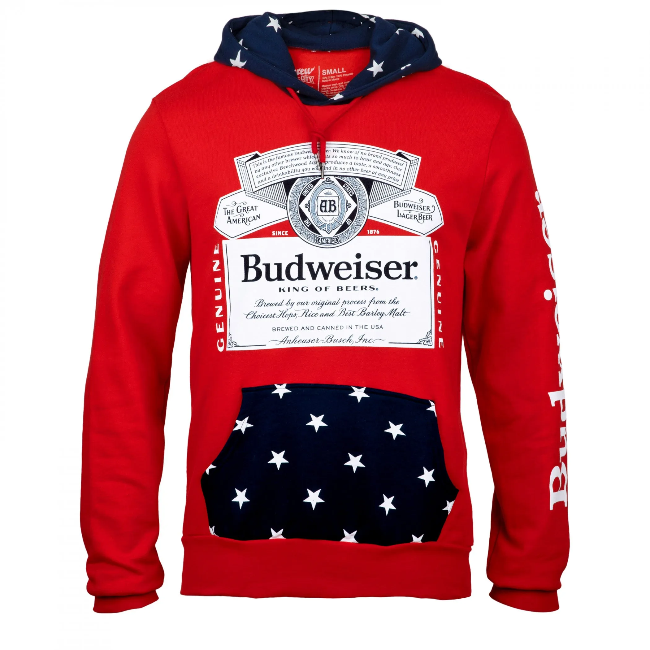 Budweiser Bottle Label and Patriotic Stars Hoodie