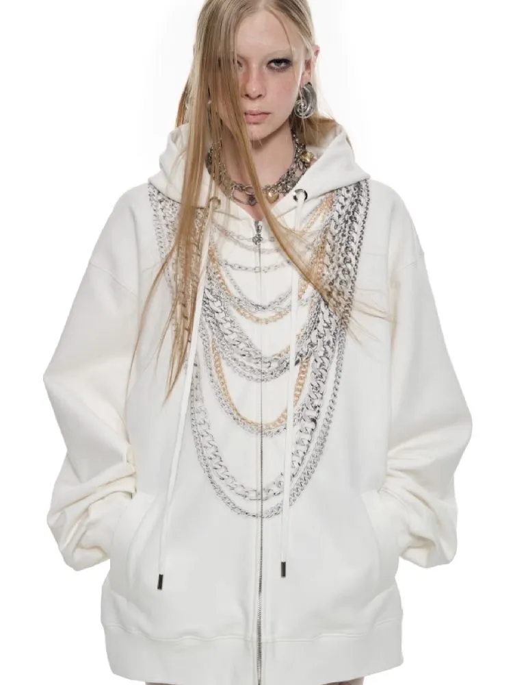 Chain Printed Heavy Sweatshirt Cardigan【s0000010200】