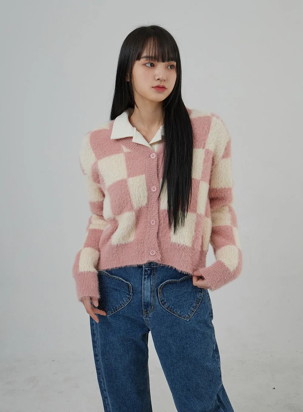 Check Pattern Soft Cardigan BJ302
