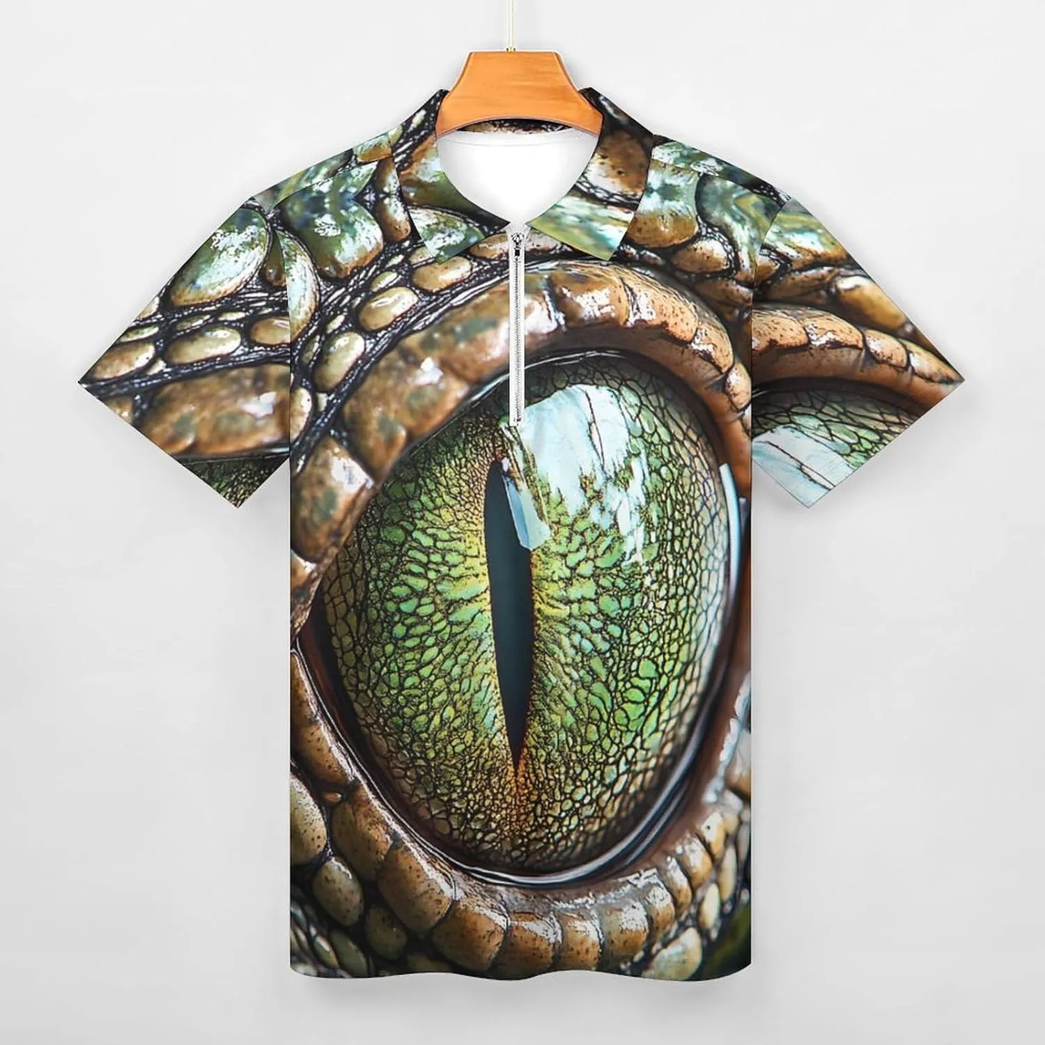 Crocodile Eye Trendy Polo Shirts for Men Short Sleeve Lapel Collar Zipper T-Shirts Outdoor Sports