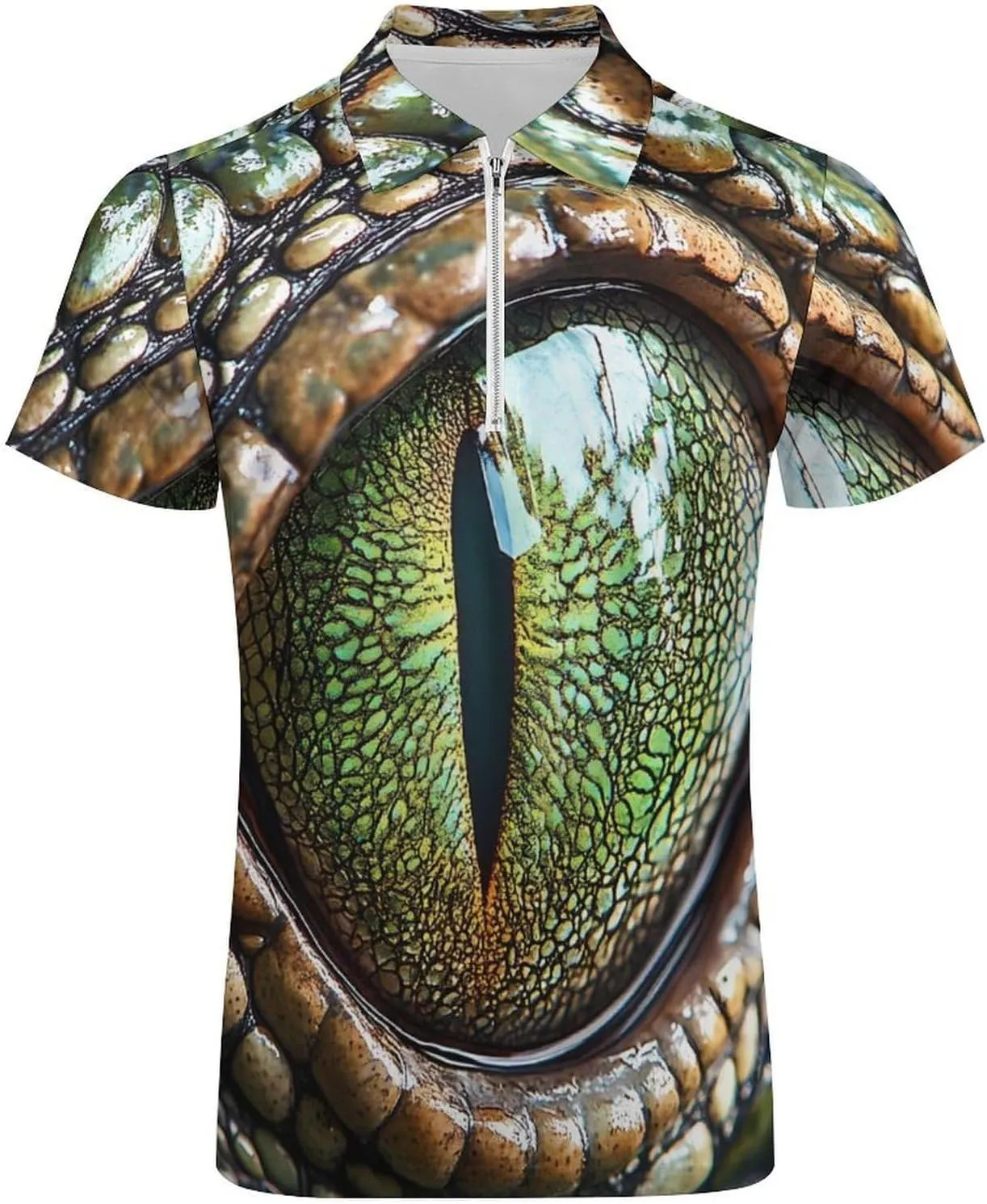 Crocodile Eye Trendy Polo Shirts for Men Short Sleeve Lapel Collar Zipper T-Shirts Outdoor Sports