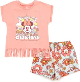 Disney Junior Floral T-Shirt and French Terry Shorts Outfit Set Newborn to Big Kid Sizes (6-9 Months - 14-16)