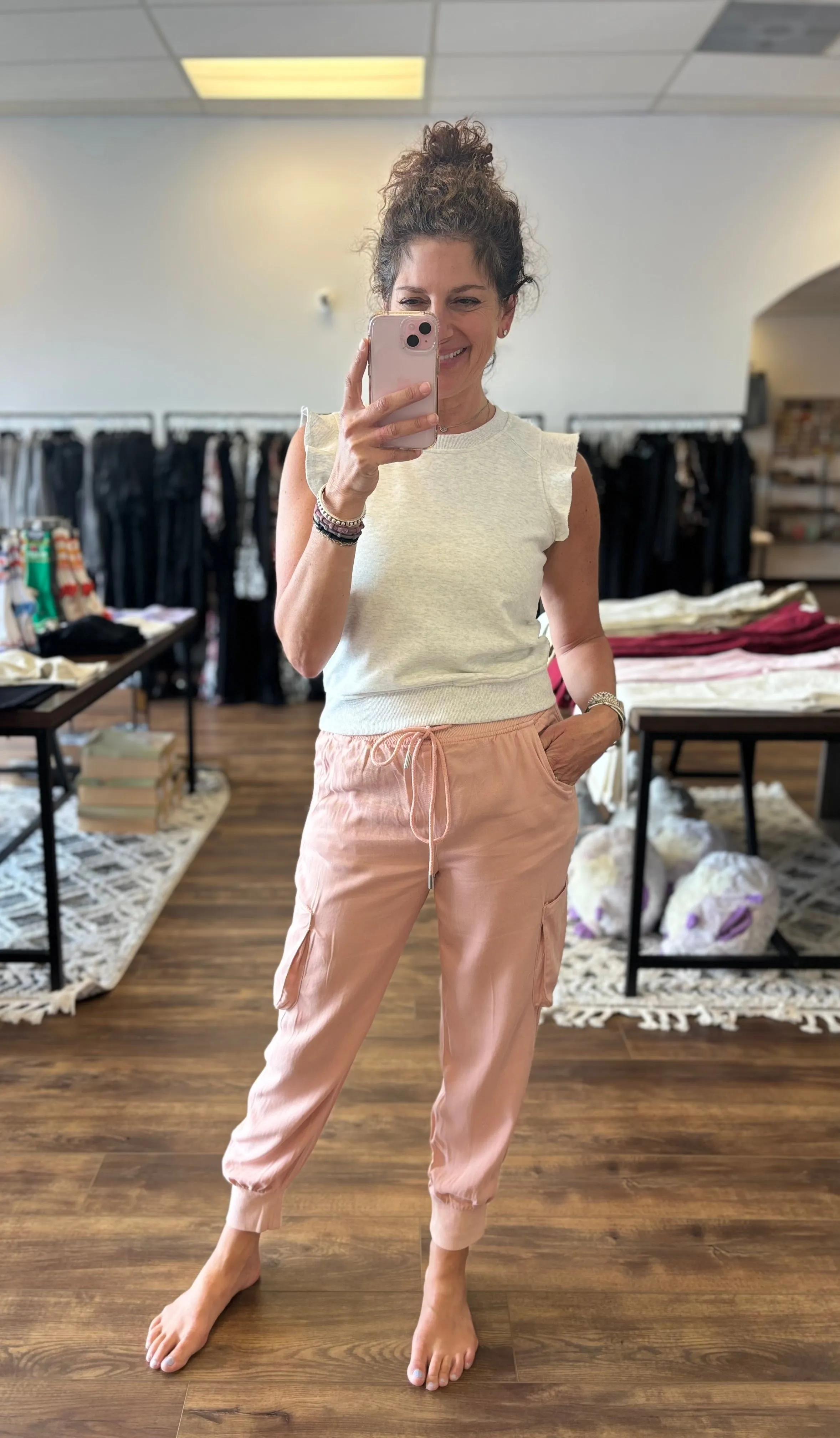 Ella - Round Neck Ruffle Sleeve French Terry Top