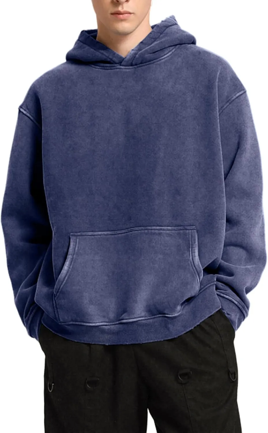 FAIABLE Mens Hoodies Pullover Oversized Hoodie Wash Plush Cotton Hooded Sweatshirt Vintage Heavyweight Hoodie Men Streetwear