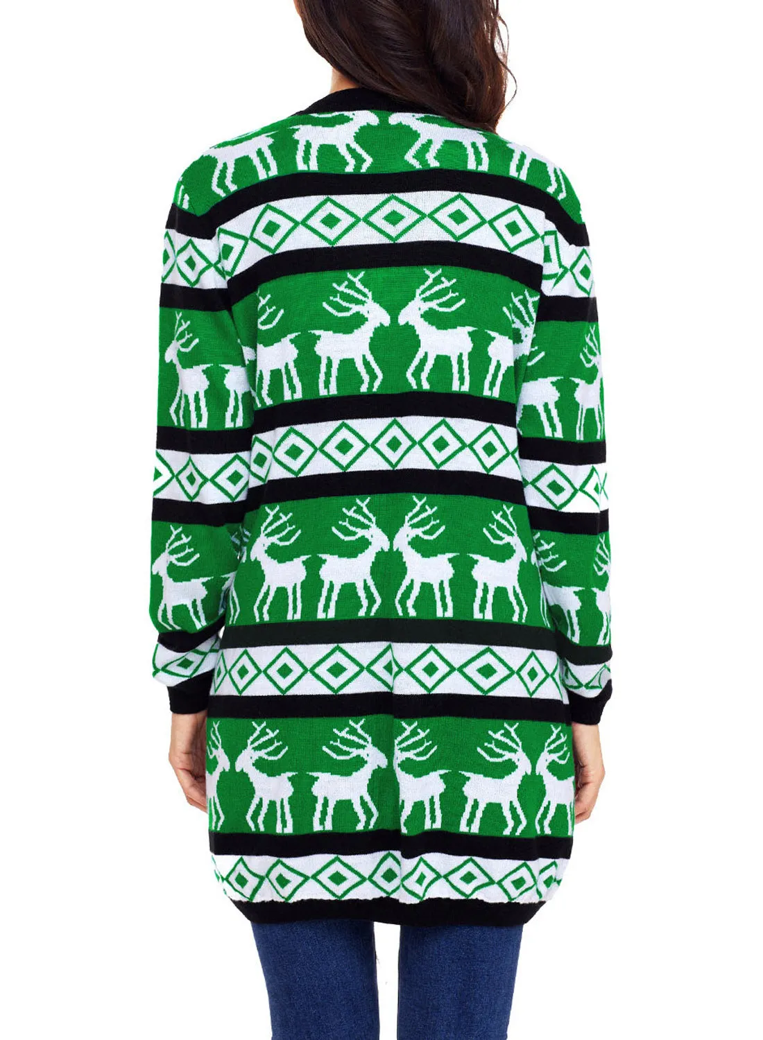 Fashion Reindeer Geometric Christmas Cardigan Sweater with Pockets