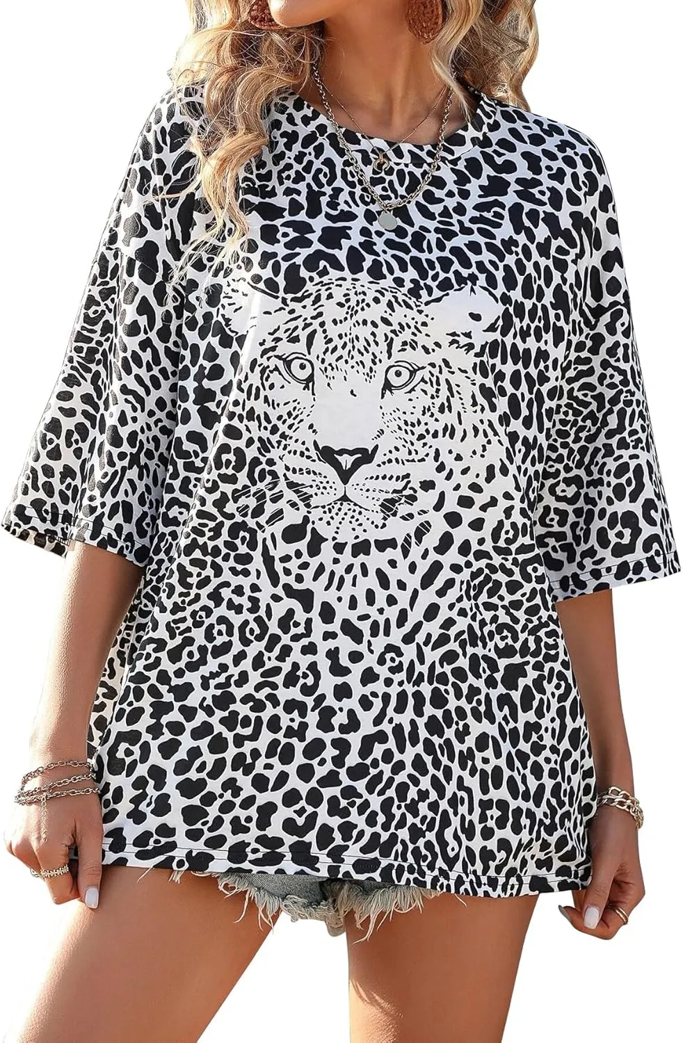 Fenxxxl Womens Round Neck Oversized Tshirts Loose Casual Summer Shirts Junior Tops Boyfriend Graphic Tees