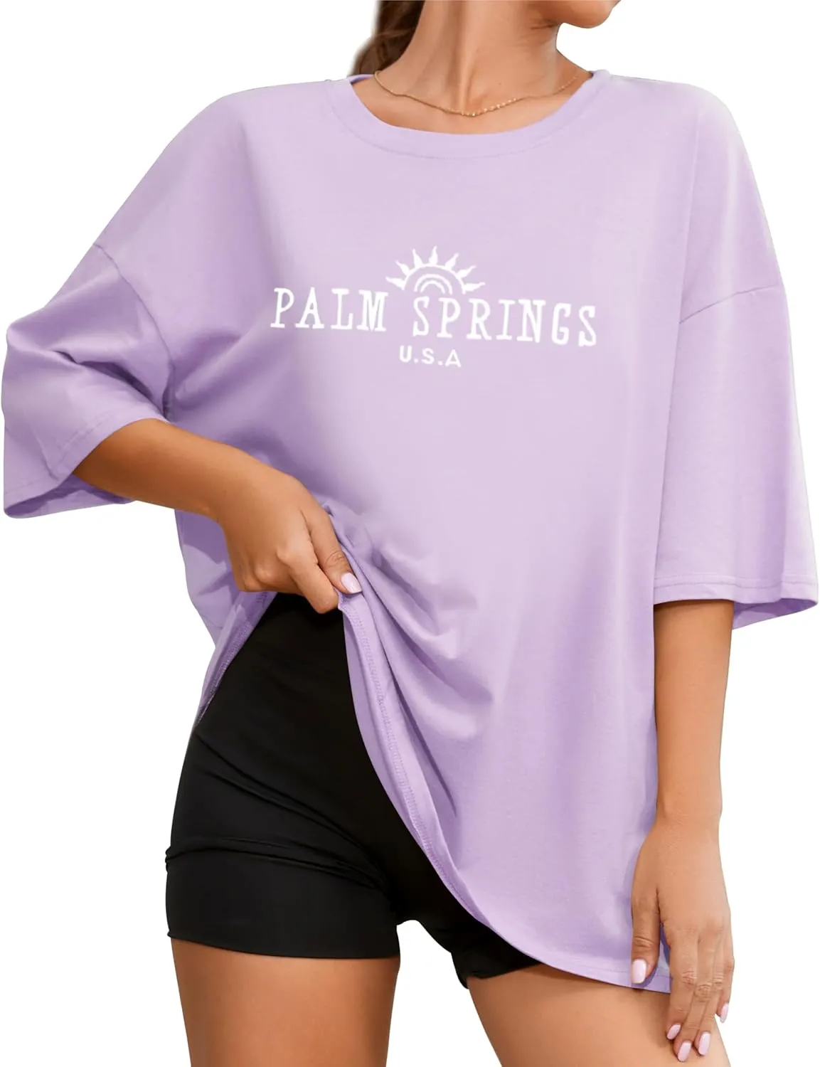 Fenxxxl Womens Round Neck Oversized Tshirts Loose Casual Summer Shirts Junior Tops Boyfriend Graphic Tees