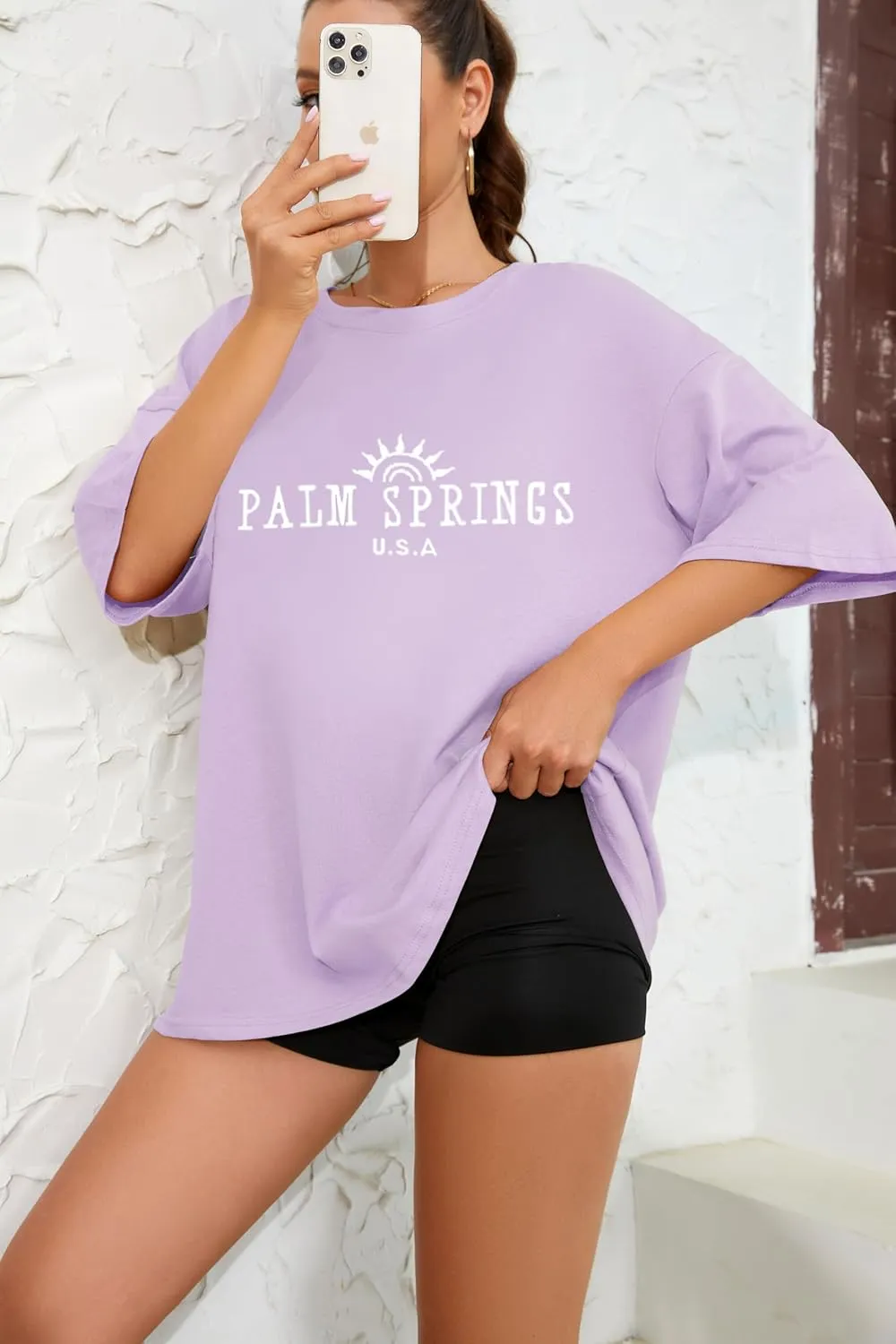 Fenxxxl Womens Round Neck Oversized Tshirts Loose Casual Summer Shirts Junior Tops Boyfriend Graphic Tees