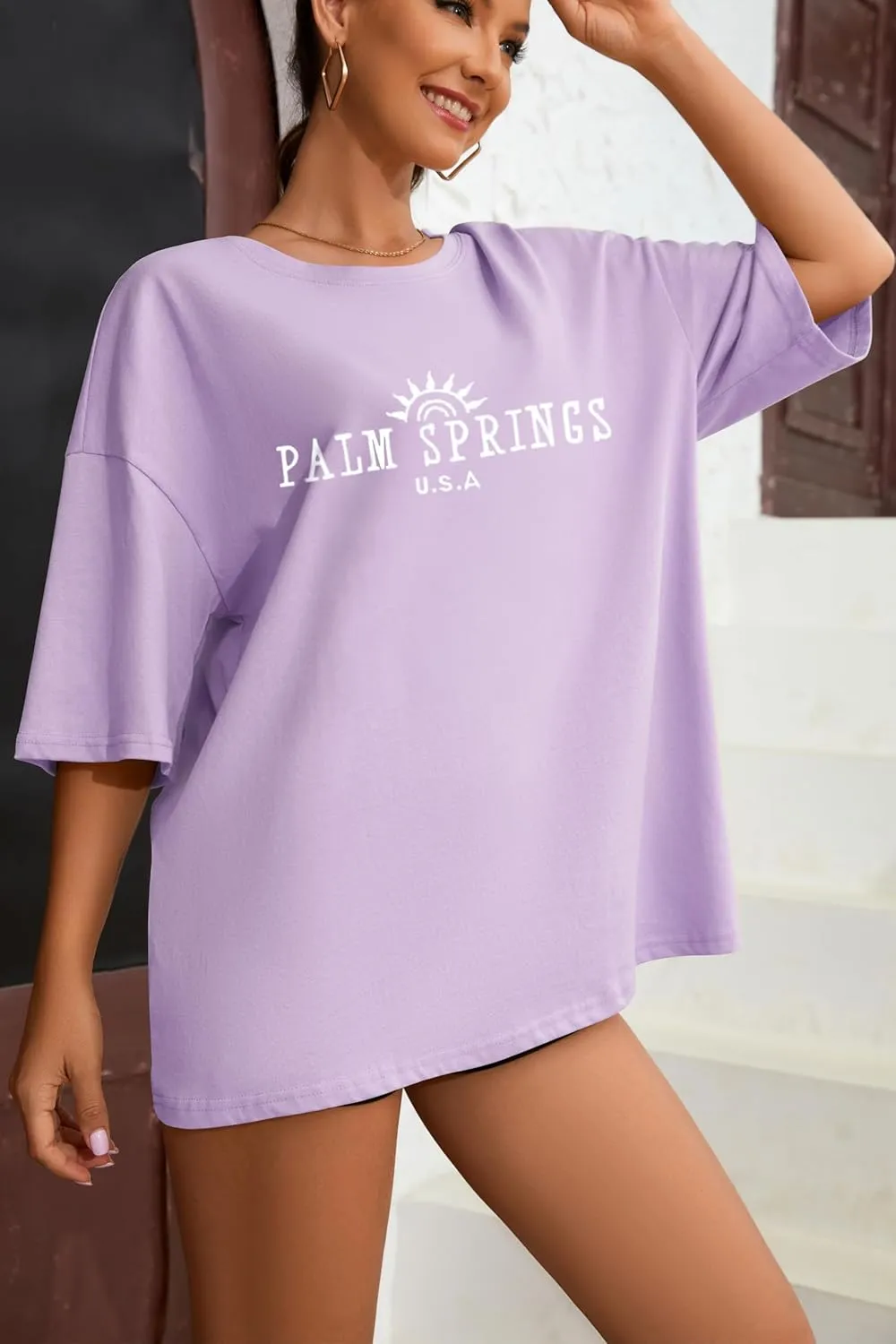 Fenxxxl Womens Round Neck Oversized Tshirts Loose Casual Summer Shirts Junior Tops Boyfriend Graphic Tees