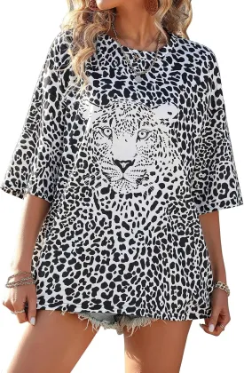 Fenxxxl Womens Round Neck Oversized Tshirts Loose Casual Summer Shirts Junior Tops Boyfriend Graphic Tees