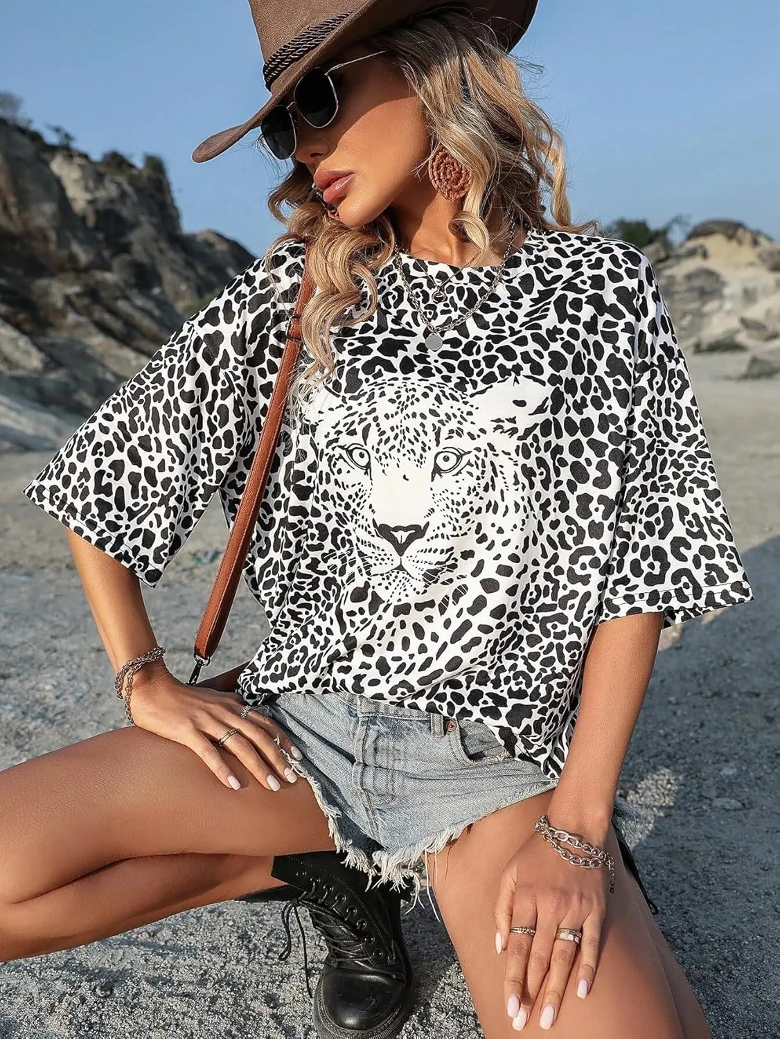 Fenxxxl Womens Round Neck Oversized Tshirts Loose Casual Summer Shirts Junior Tops Boyfriend Graphic Tees