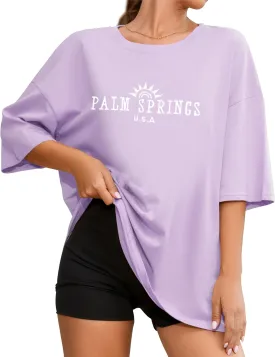 Fenxxxl Womens Round Neck Oversized Tshirts Loose Casual Summer Shirts Junior Tops Boyfriend Graphic Tees