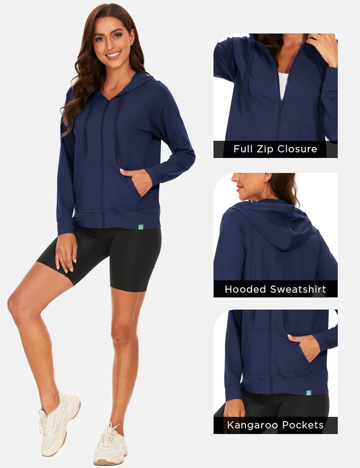 Full Zip Up Hoodies for Women Bamboo Viscose Lightweight Hooded Sweatshirt with Pocket Casual Long Sleeve Terry Top