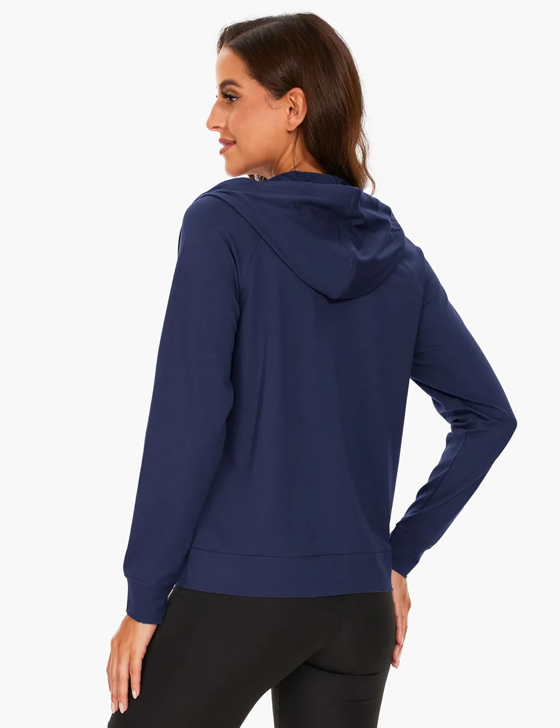Full Zip Up Hoodies for Women Bamboo Viscose Lightweight Hooded Sweatshirt with Pocket Casual Long Sleeve Terry Top