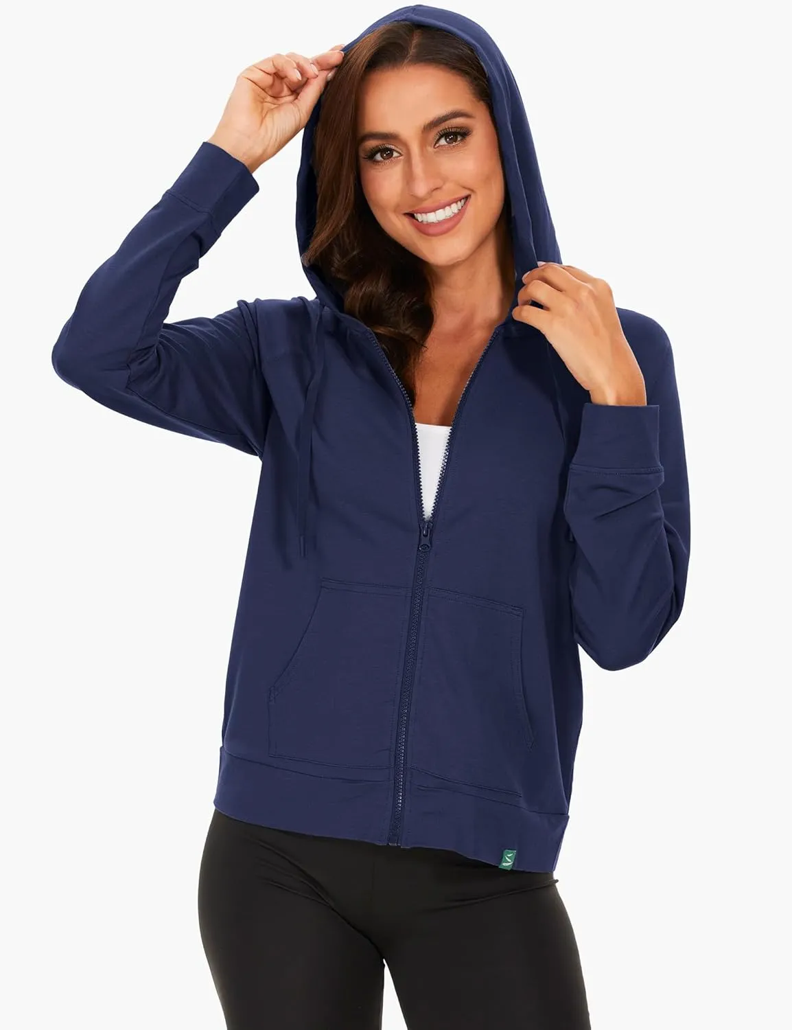 Full Zip Up Hoodies for Women Bamboo Viscose Lightweight Hooded Sweatshirt with Pocket Casual Long Sleeve Terry Top