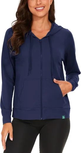 Full Zip Up Hoodies for Women Bamboo Viscose Lightweight Hooded Sweatshirt with Pocket Casual Long Sleeve Terry Top
