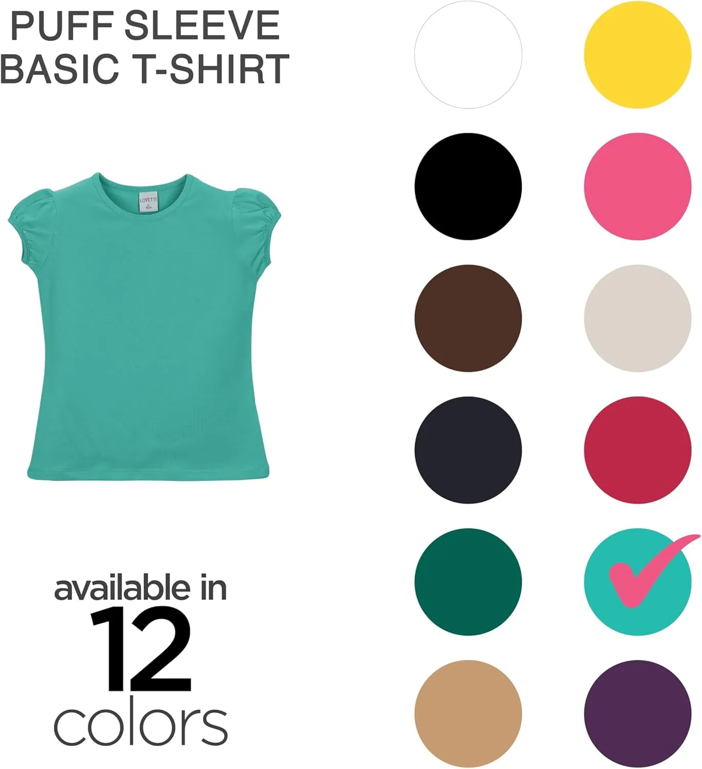 Girls Basic Short Puff Sleeve Round Neck T-Shirt, Turkish Cotton Round Neck Tee Tops