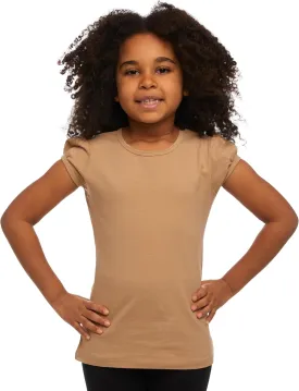 Girls Basic Short Puff Sleeve Round Neck T-Shirt, Turkish Cotton Round Neck Tee Tops