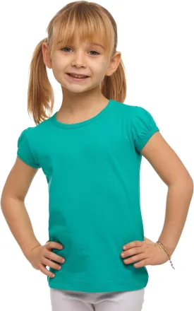 Girls Basic Short Puff Sleeve Round Neck T-Shirt, Turkish Cotton Round Neck Tee Tops