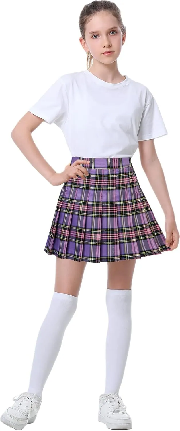 Joe Wenko Girls Women's Pleated Skirt, High Waist School Uniform A-Line Short Skirt