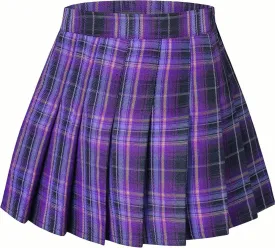 Joe Wenko Girls Women's Pleated Skirt, High Waist School Uniform A-Line Short Skirt