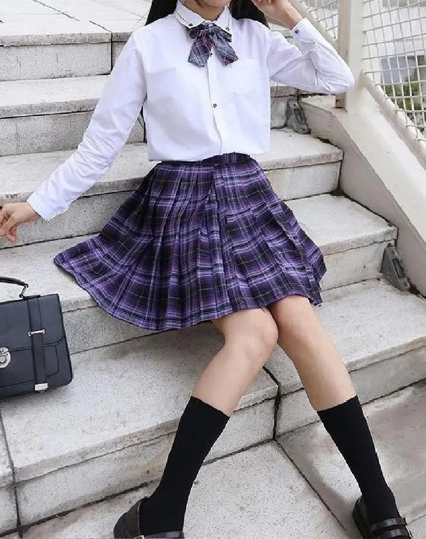 Joe Wenko Girls Women's Pleated Skirt, High Waist School Uniform A-Line Short Skirt