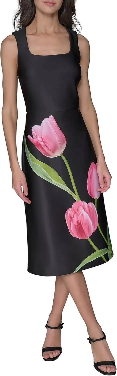 Karl Lagerfeld Paris Women's Floral Square Neck Sleevelss Sheath Dress
