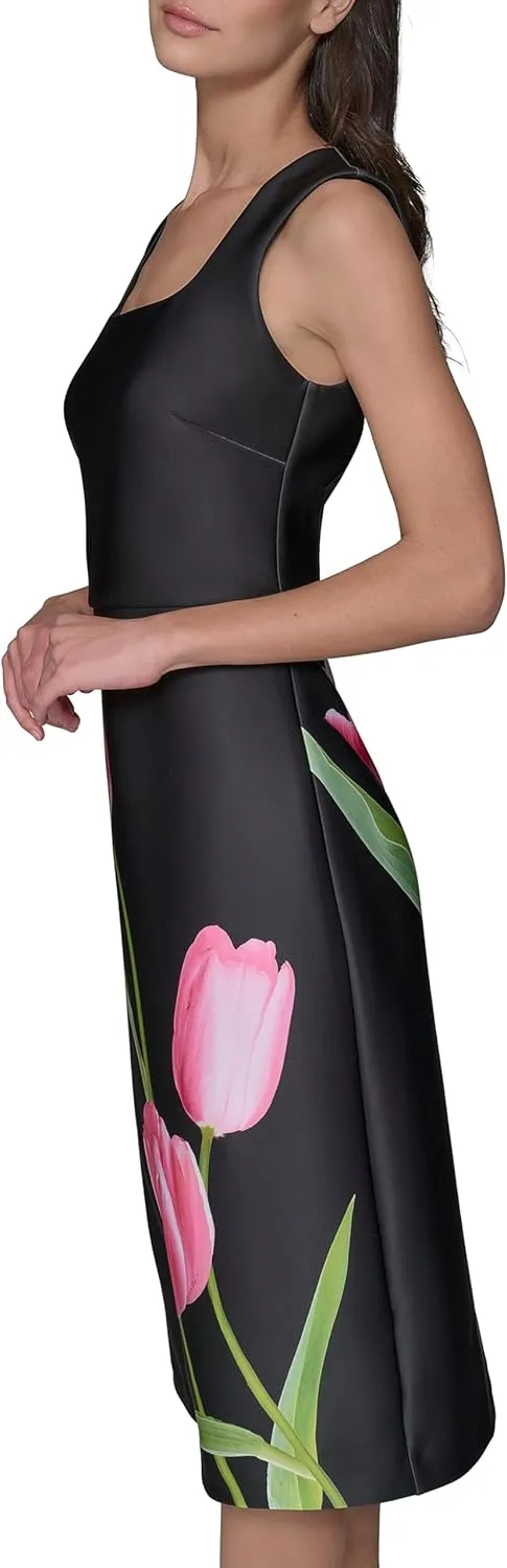 Karl Lagerfeld Paris Women's Floral Square Neck Sleevelss Sheath Dress