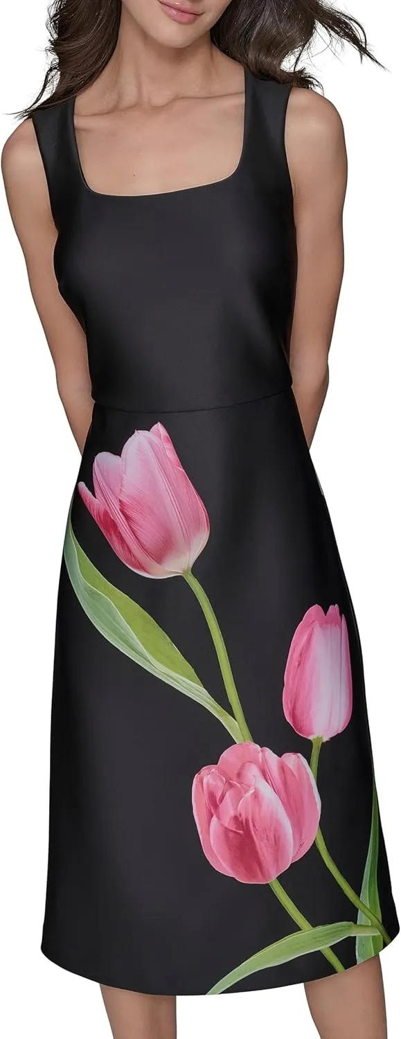 Karl Lagerfeld Paris Women's Floral Square Neck Sleevelss Sheath Dress