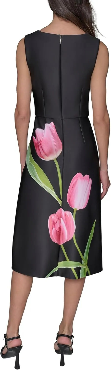 Karl Lagerfeld Paris Women's Floral Square Neck Sleevelss Sheath Dress