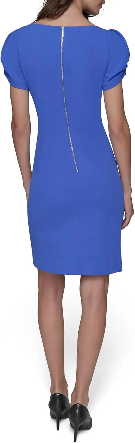Karl Lagerfeld Paris Women's Short Ruched Sleeve Jewel Neck Sheath Mini Dress