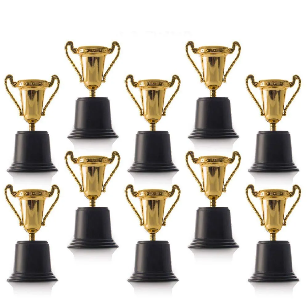 Kicko Plastic Trophies - 12 Pack - 5 Inch - Golden Metallic Bulk Trophies For Kids, Boys
