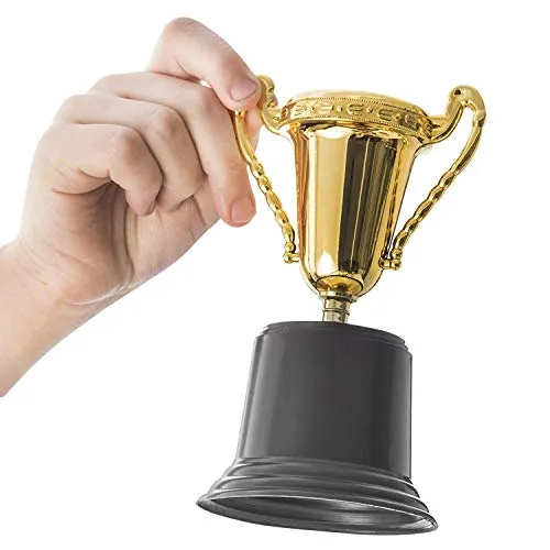 Kicko Plastic Trophies - 12 Pack - 5 Inch - Golden Metallic Bulk Trophies For Kids, Boys