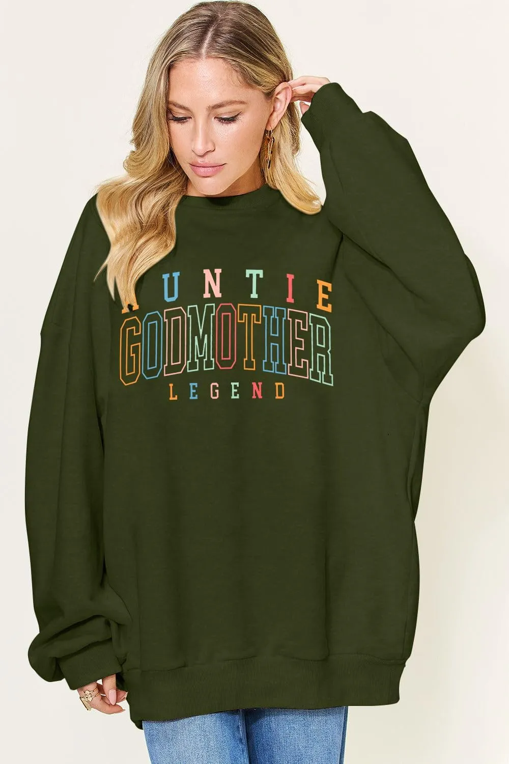KIDDAD Women's Auntie Sweatshirt Cool Aunt Godmother Legend Crewneck Pullover Top Long Sleeve Graphic Aunts Shirt