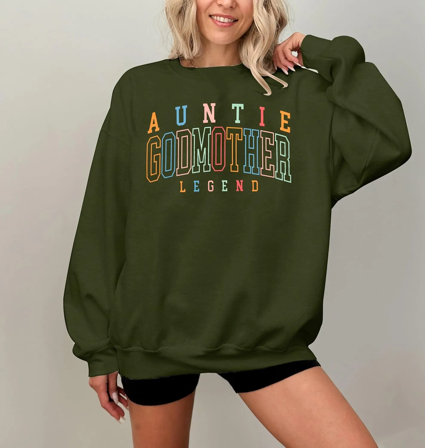 KIDDAD Women's Auntie Sweatshirt Cool Aunt Godmother Legend Crewneck Pullover Top Long Sleeve Graphic Aunts Shirt