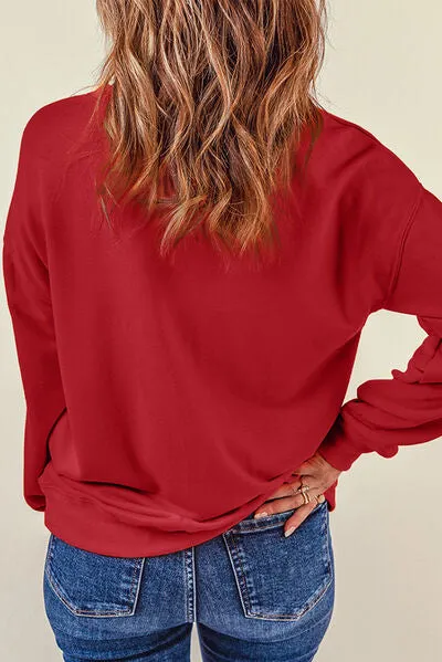 Ladies - Shirt - Heart Round Neck Dropped Shoulder Sweatshirt